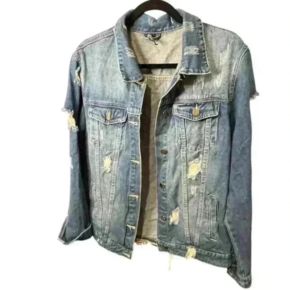 Women’s Patch Work Denim Jacket Size Large - Picture 1 of 2